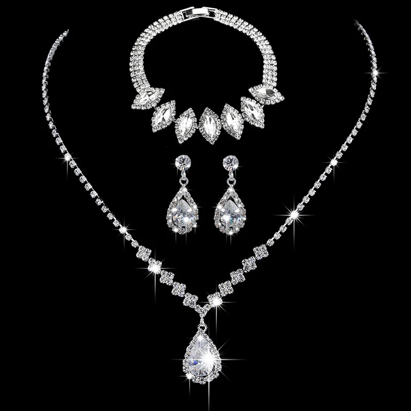 MAC181 Brilliant Full Diamond Zircon Drop Necklace And Earrings - Image 41