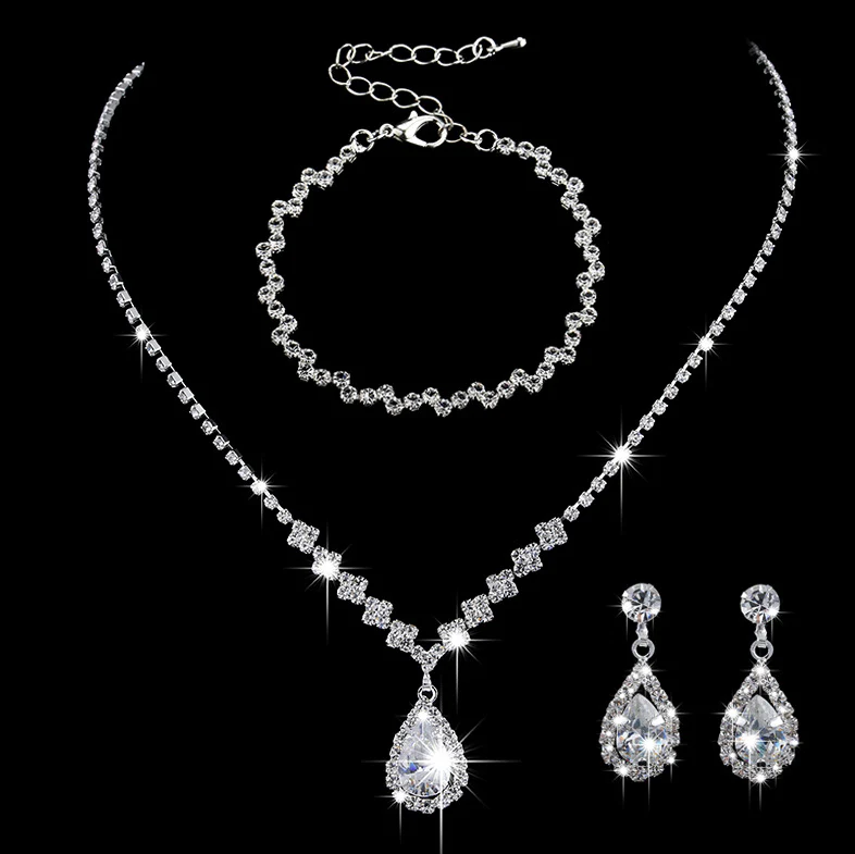 MAC181 Brilliant Full Diamond Zircon Drop Necklace And Earrings - Image 42