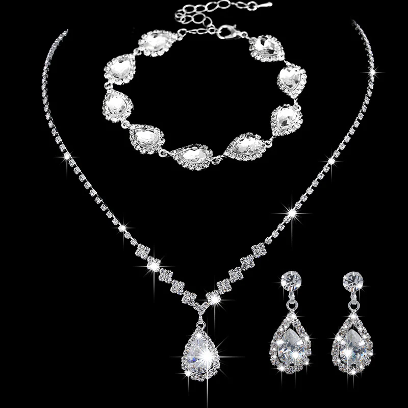 MAC181 Brilliant Full Diamond Zircon Drop Necklace And Earrings - Image 43