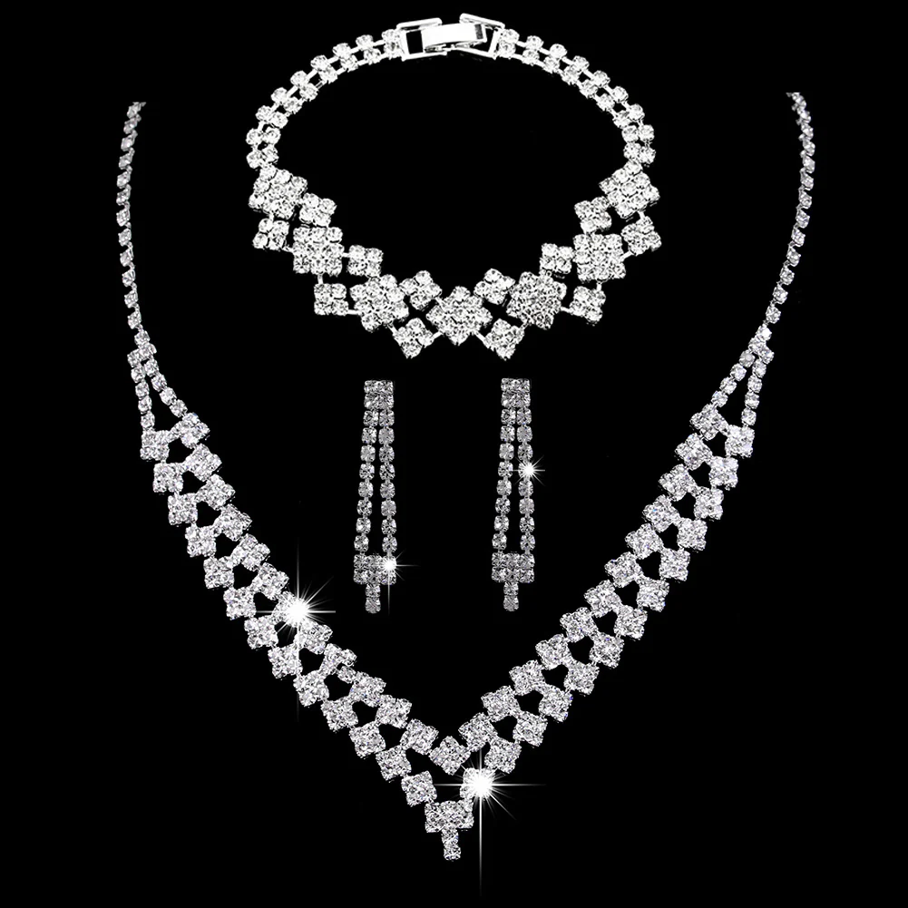 MAC181 Brilliant Full Diamond Zircon Drop Necklace And Earrings - Image 44