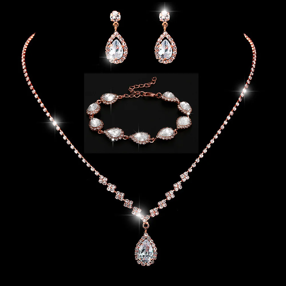 MAC181 Brilliant Full Diamond Zircon Drop Necklace And Earrings - Image 45