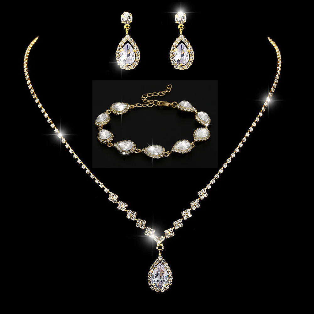MAC181 Brilliant Full Diamond Zircon Drop Necklace And Earrings - Image 46