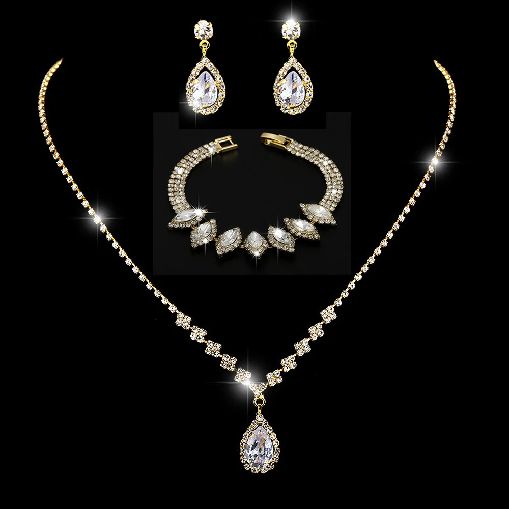 MAC181 Brilliant Full Diamond Zircon Drop Necklace And Earrings - Image 47