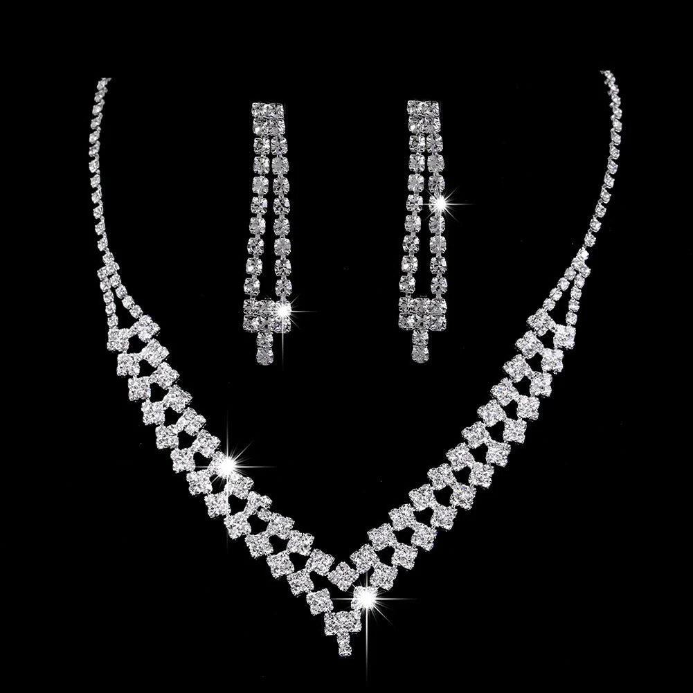 MAC181 Brilliant Full Diamond Zircon Drop Necklace And Earrings - Image 5