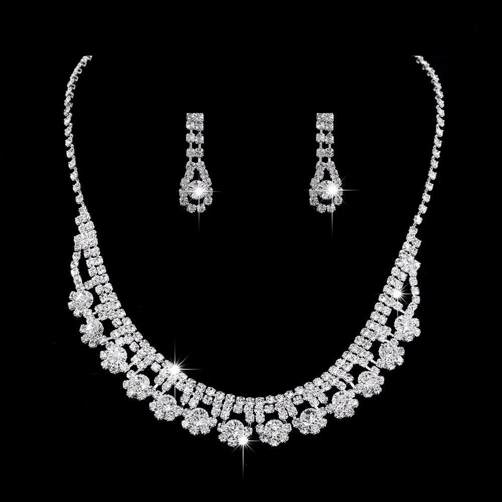 MAC181 Brilliant Full Diamond Zircon Drop Necklace And Earrings - Image 7
