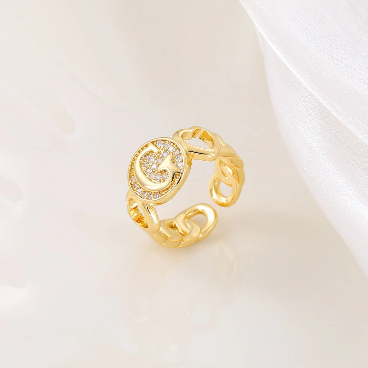 MAC186 Copper Set With Zircon 18K Real Gold Love Glossy Letter Ring - Image 10
