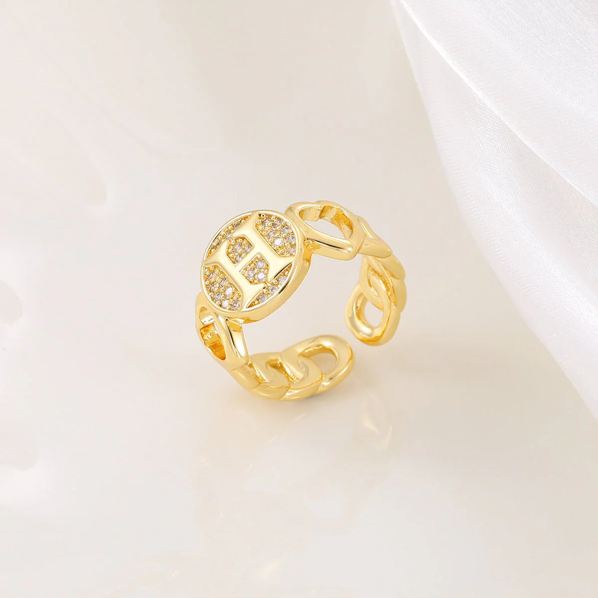 MAC186 Copper Set With Zircon 18K Real Gold Love Glossy Letter Ring - Image 11