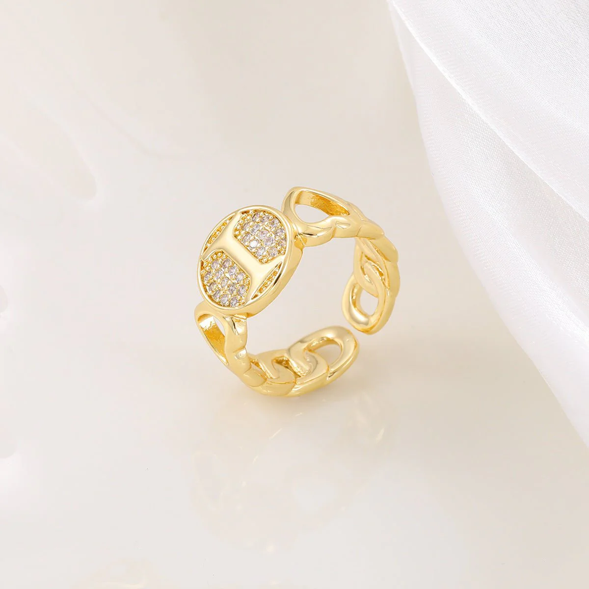 MAC186 Copper Set With Zircon 18K Real Gold Love Glossy Letter Ring - Image 12