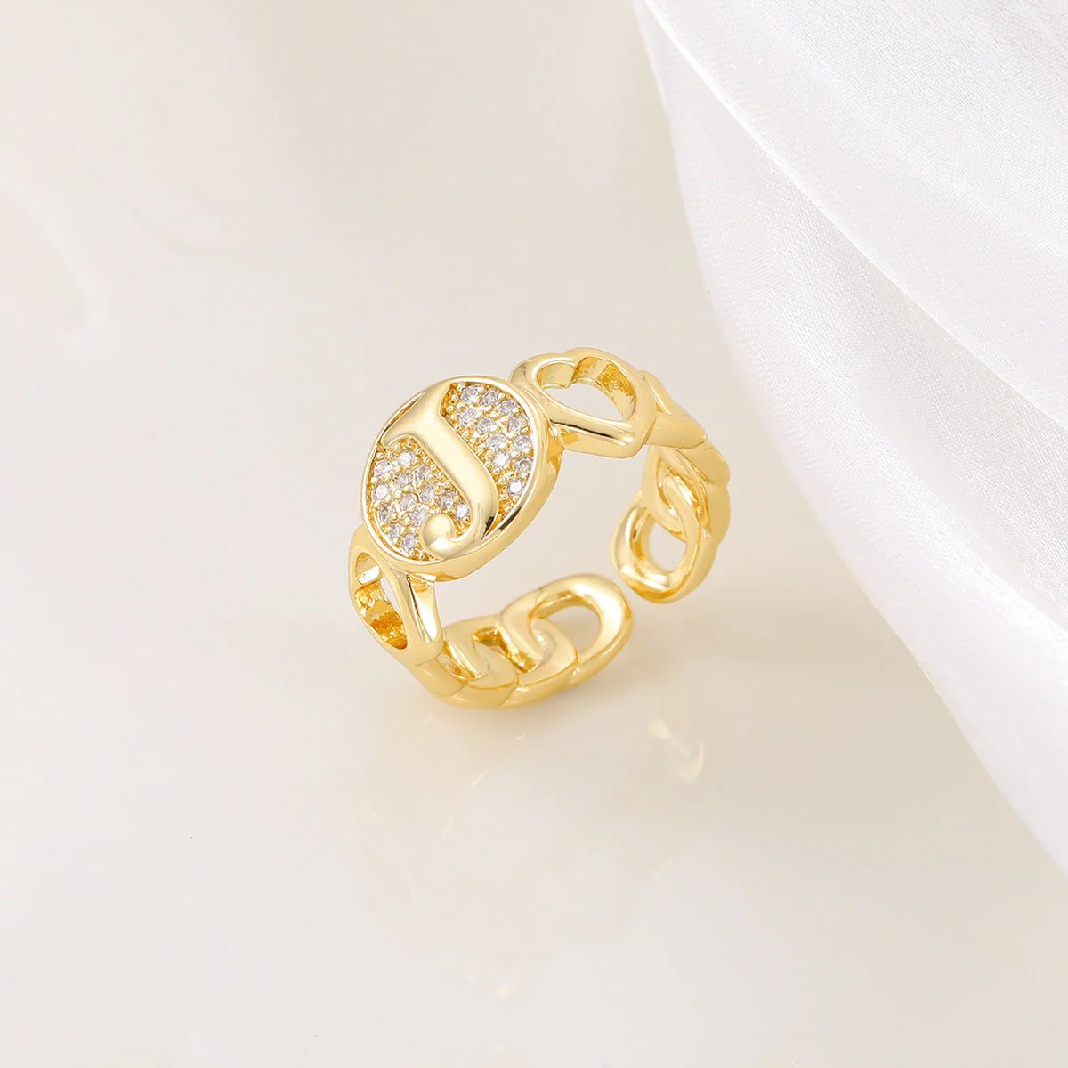 MAC186 Copper Set With Zircon 18K Real Gold Love Glossy Letter Ring - Image 13