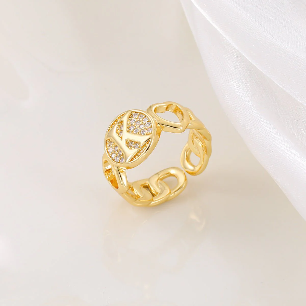 MAC186 Copper Set With Zircon 18K Real Gold Love Glossy Letter Ring - Image 14