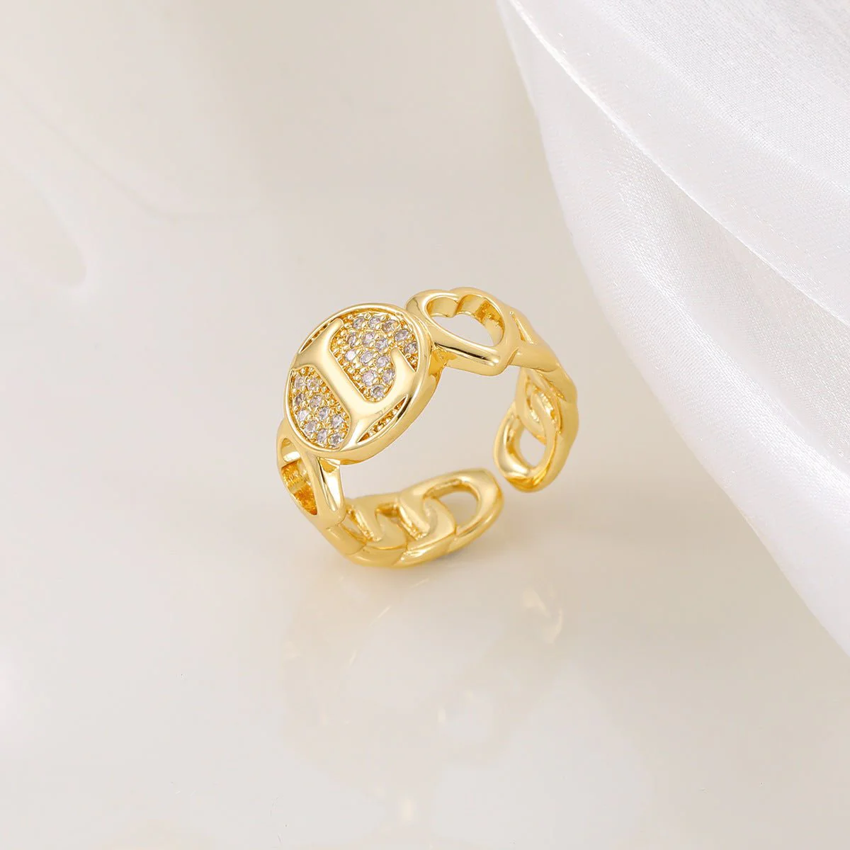 MAC186 Copper Set With Zircon 18K Real Gold Love Glossy Letter Ring - Image 15