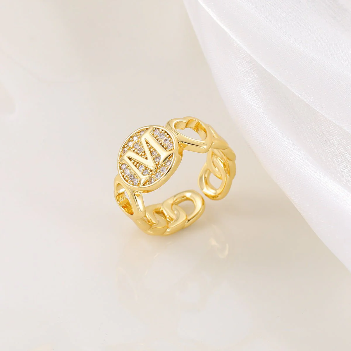 MAC186 Copper Set With Zircon 18K Real Gold Love Glossy Letter Ring - Image 16