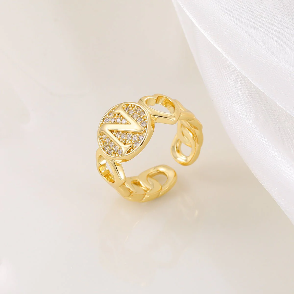 MAC186 Copper Set With Zircon 18K Real Gold Love Glossy Letter Ring - Image 17