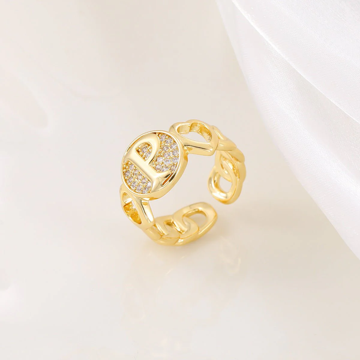 MAC186 Copper Set With Zircon 18K Real Gold Love Glossy Letter Ring - Image 18