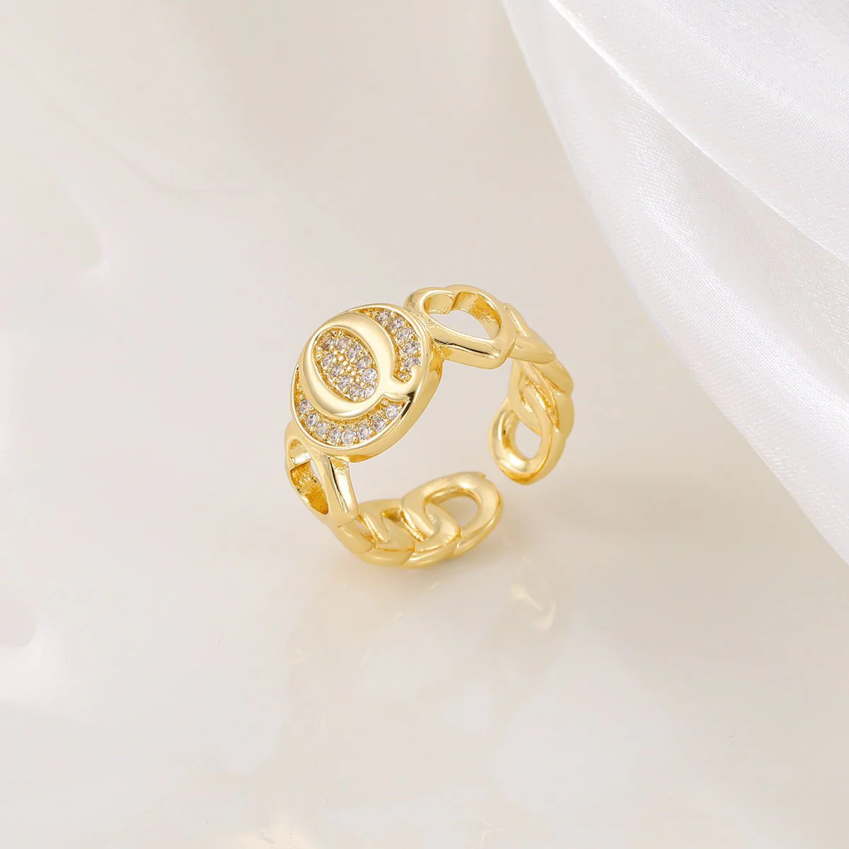 MAC186 Copper Set With Zircon 18K Real Gold Love Glossy Letter Ring - Image 19