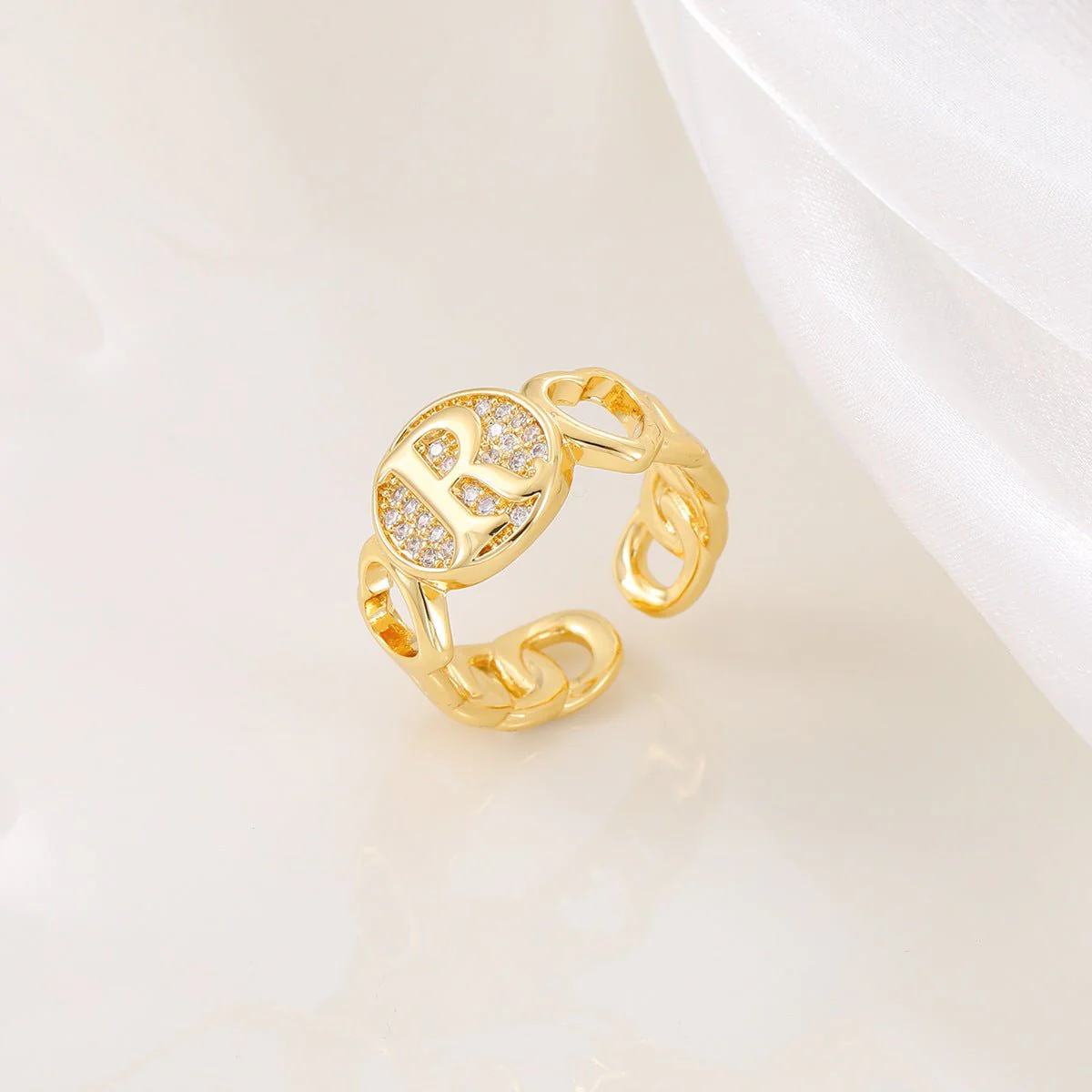 MAC186 Copper Set With Zircon 18K Real Gold Love Glossy Letter Ring - Image 20