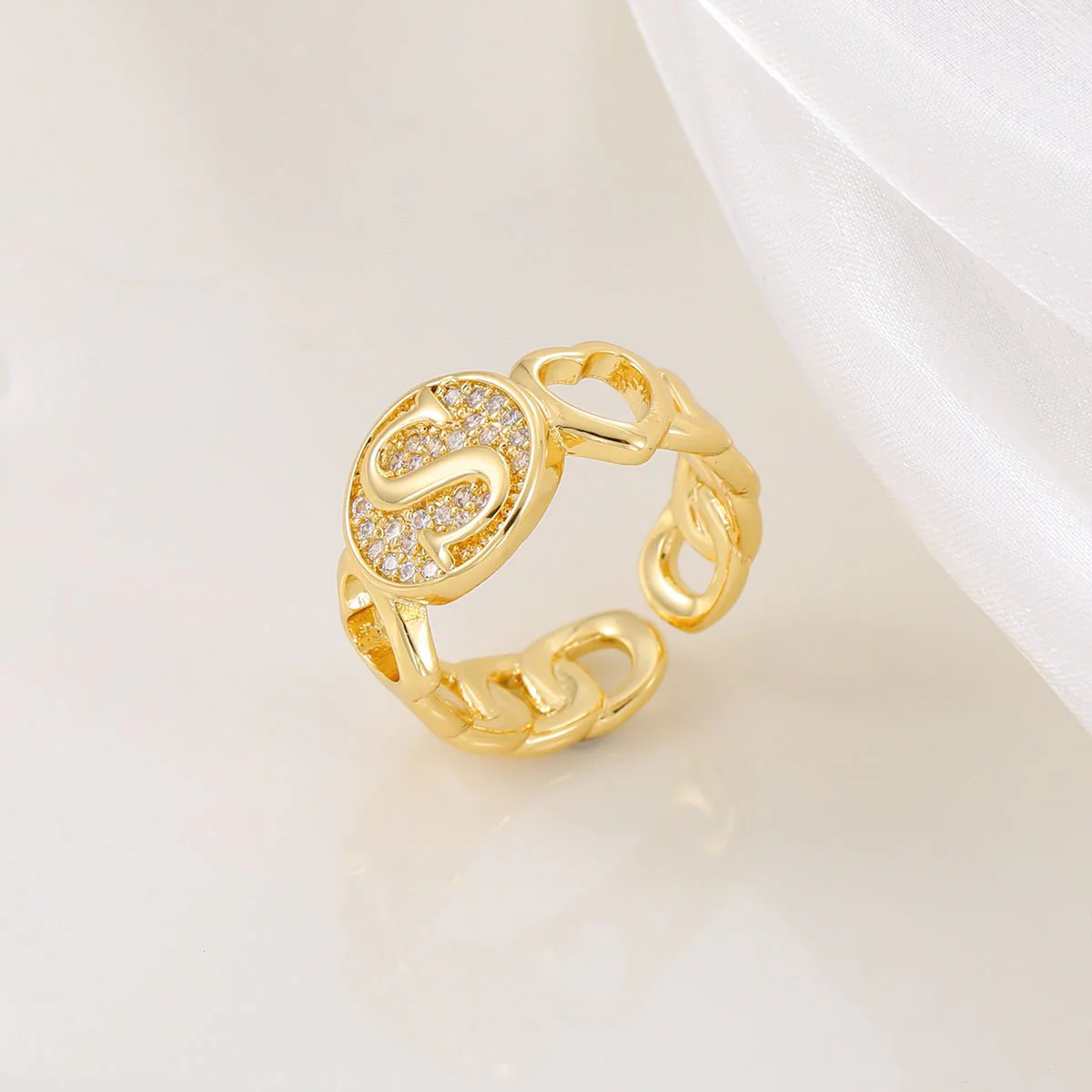 MAC186 Copper Set With Zircon 18K Real Gold Love Glossy Letter Ring - Image 21