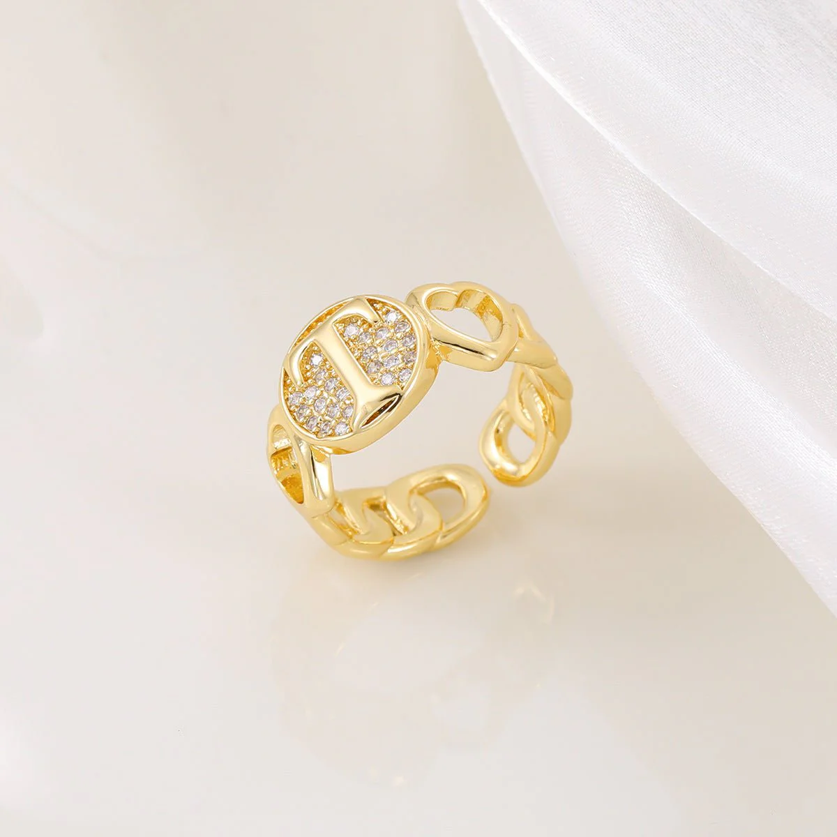 MAC186 Copper Set With Zircon 18K Real Gold Love Glossy Letter Ring - Image 22