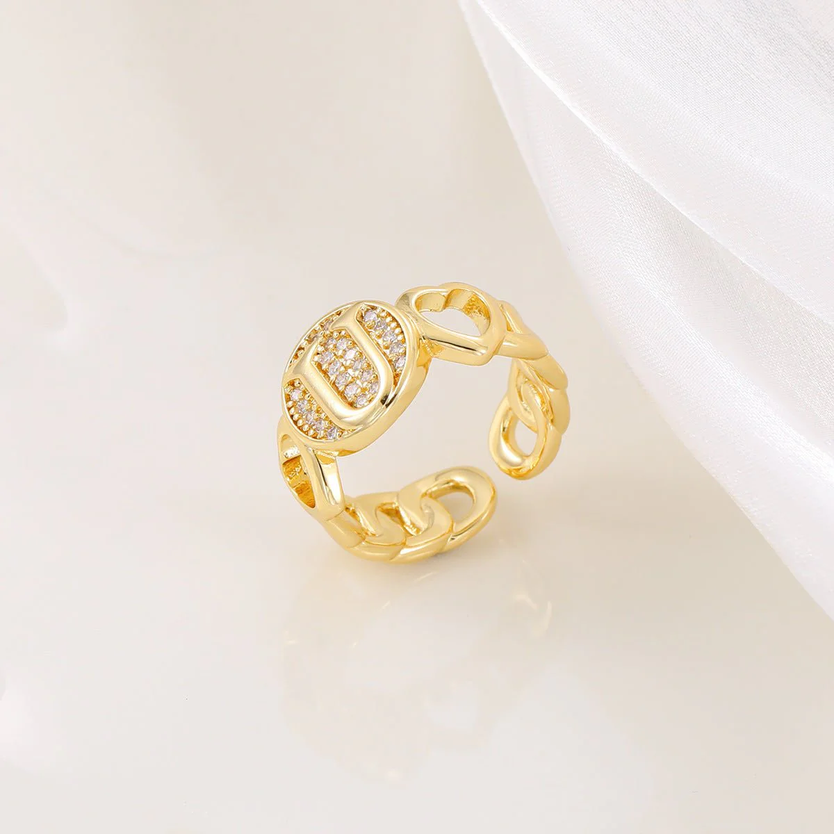 MAC186 Copper Set With Zircon 18K Real Gold Love Glossy Letter Ring - Image 23