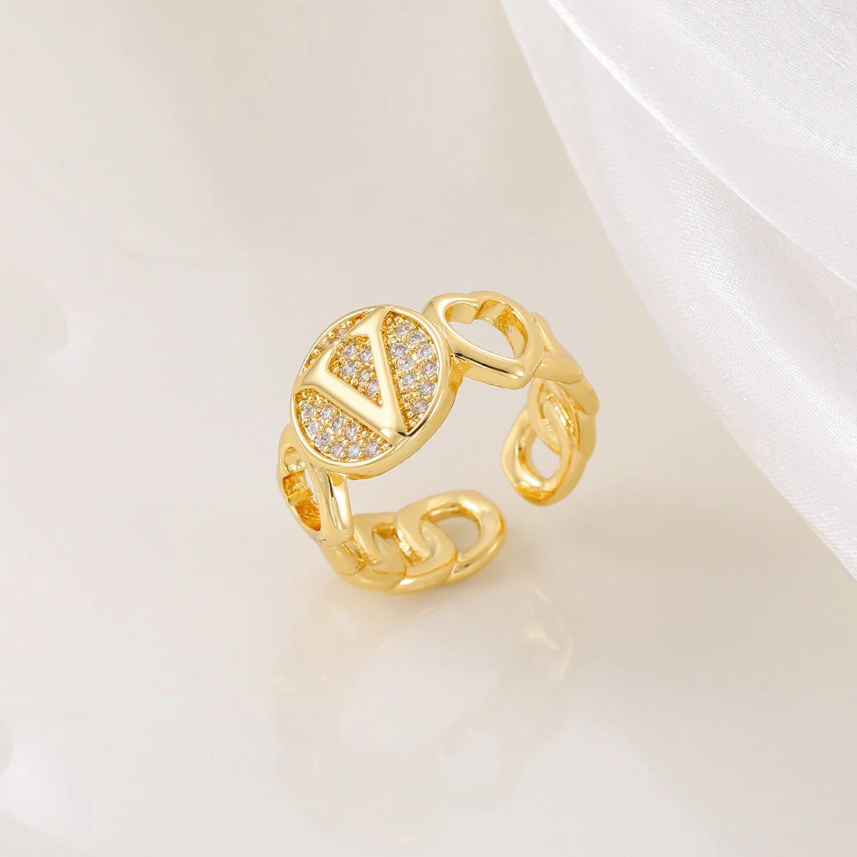 MAC186 Copper Set With Zircon 18K Real Gold Love Glossy Letter Ring - Image 24