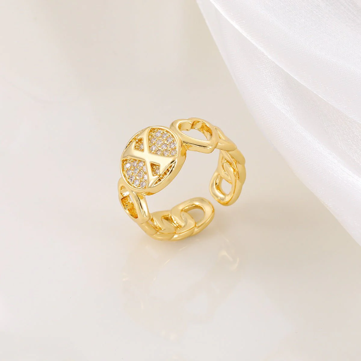 MAC186 Copper Set With Zircon 18K Real Gold Love Glossy Letter Ring - Image 26