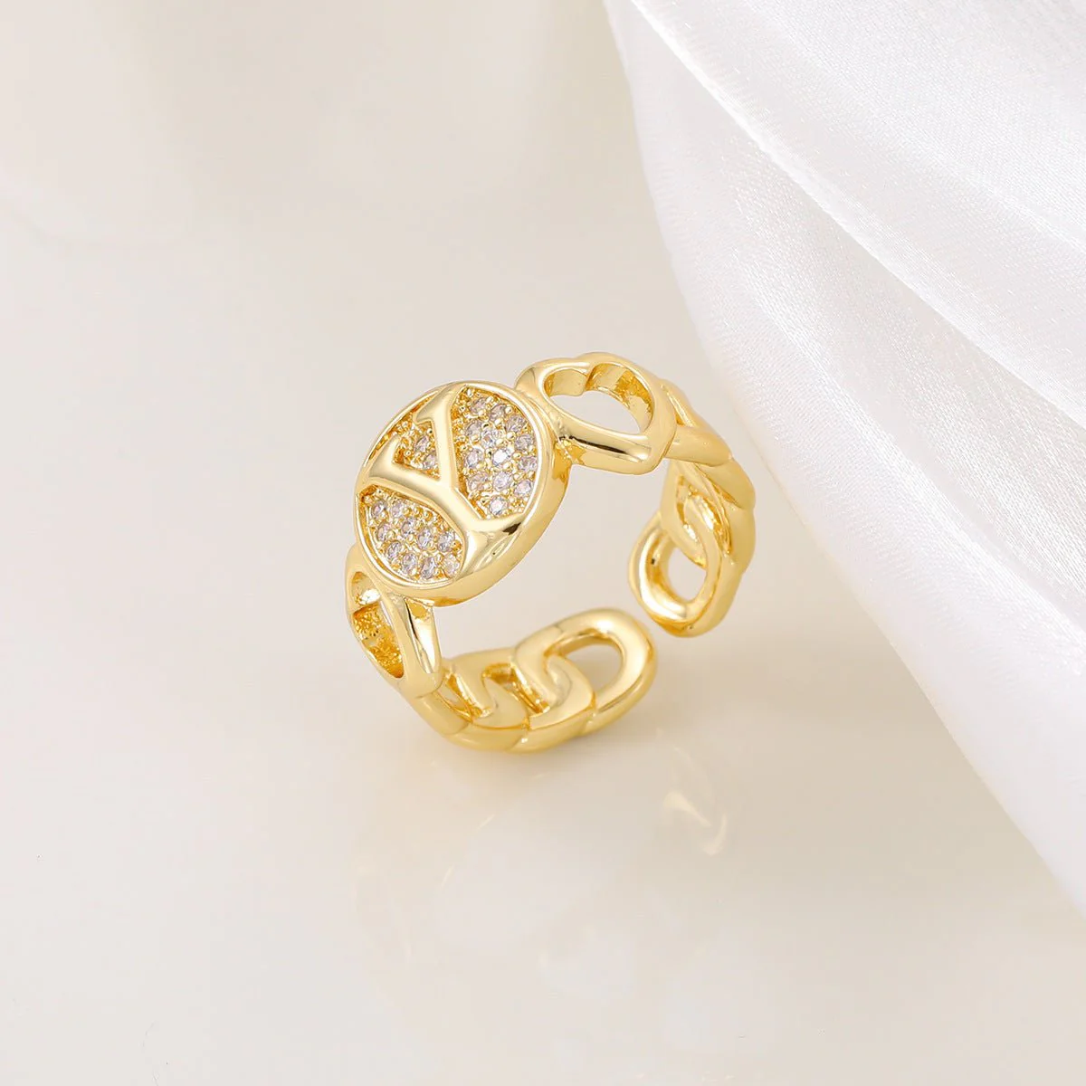 MAC186 Copper Set With Zircon 18K Real Gold Love Glossy Letter Ring - Image 27