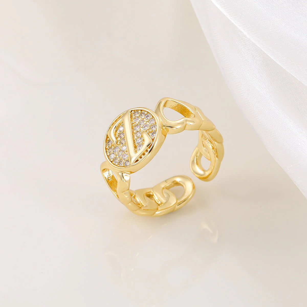 MAC186 Copper Set With Zircon 18K Real Gold Love Glossy Letter Ring - Image 28