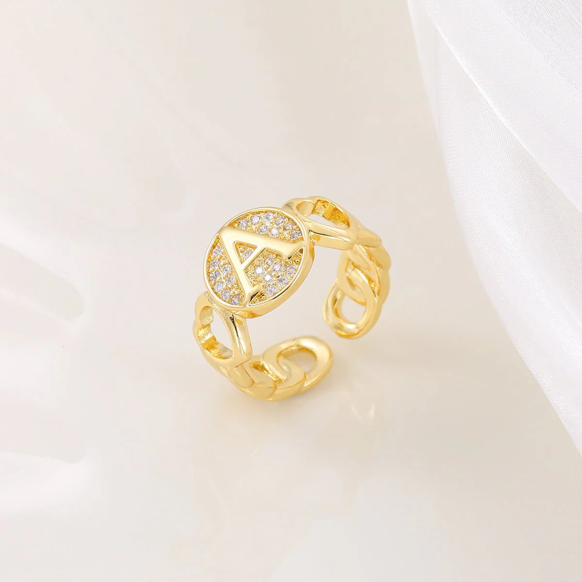 MAC186 Copper Set With Zircon 18K Real Gold Love Glossy Letter Ring - Image 4