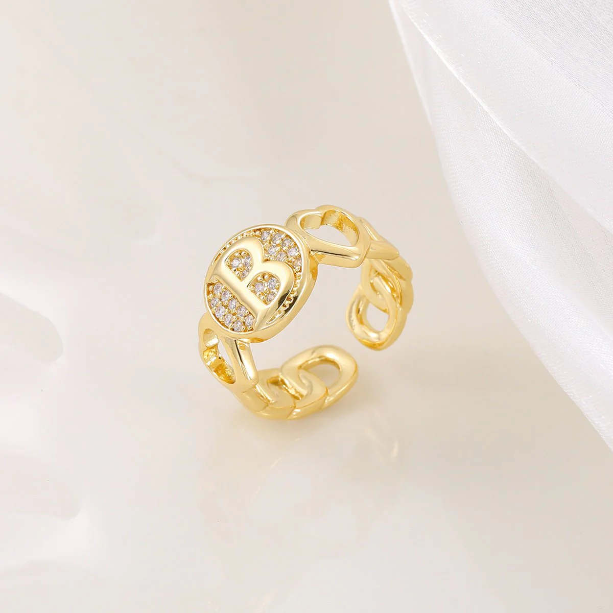 MAC186 Copper Set With Zircon 18K Real Gold Love Glossy Letter Ring - Image 5
