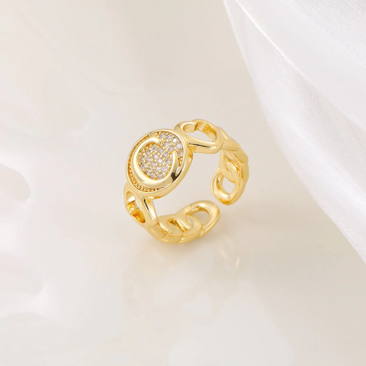 MAC186 Copper Set With Zircon 18K Real Gold Love Glossy Letter Ring - Image 6