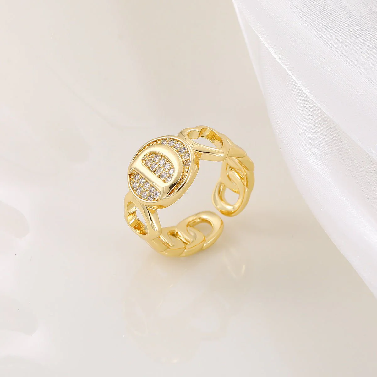 MAC186 Copper Set With Zircon 18K Real Gold Love Glossy Letter Ring - Image 7