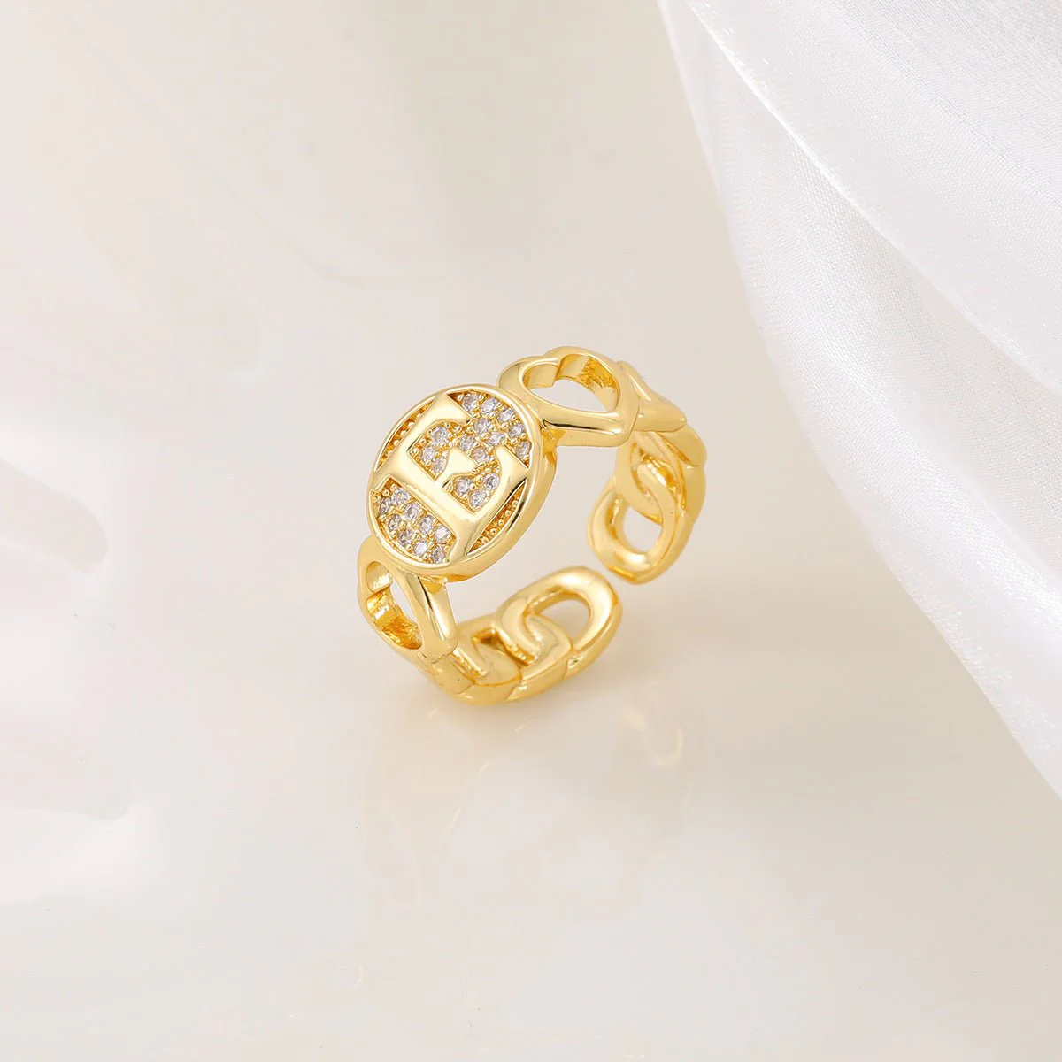 MAC186 Copper Set With Zircon 18K Real Gold Love Glossy Letter Ring - Image 8