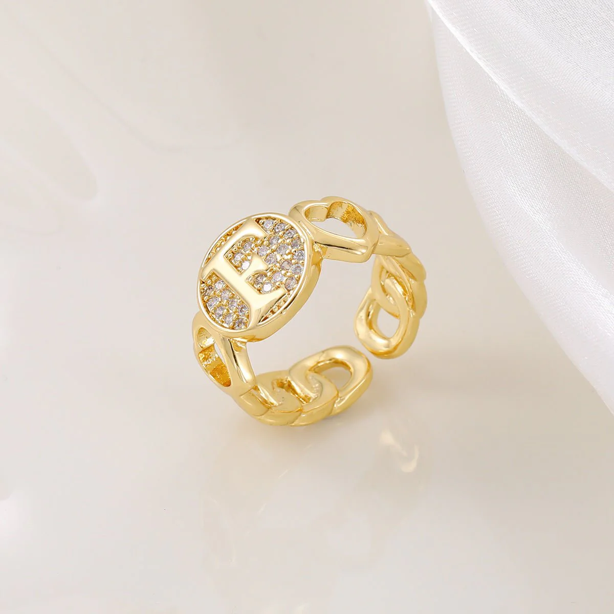 MAC186 Copper Set With Zircon 18K Real Gold Love Glossy Letter Ring - Image 9