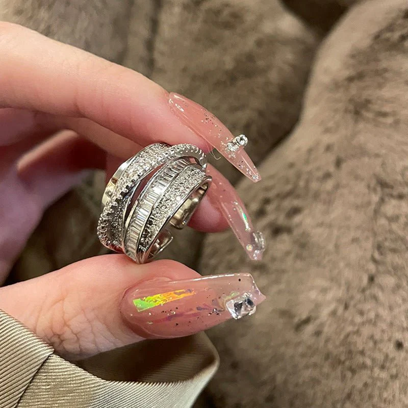 MAC187 Copper Sset Zircon Personalized Multi-Layered Open Ring - Image 3