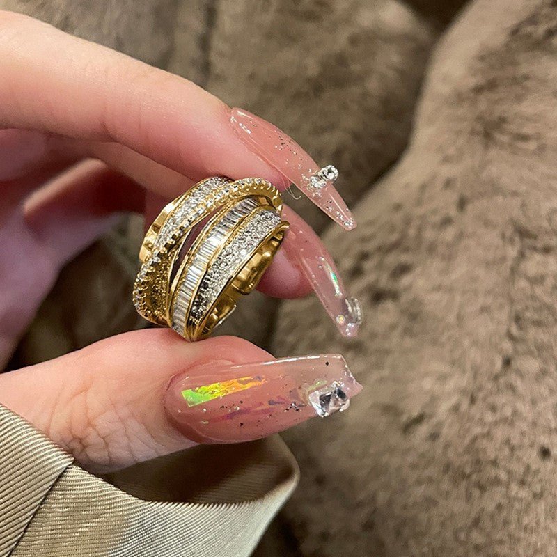MAC187 Copper Sset Zircon Personalized Multi-Layered Open Ring - Image 4