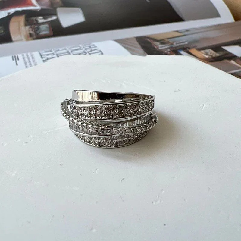 MAC187 Copper Sset Zircon Personalized Multi-Layered Open Ring - Image 5