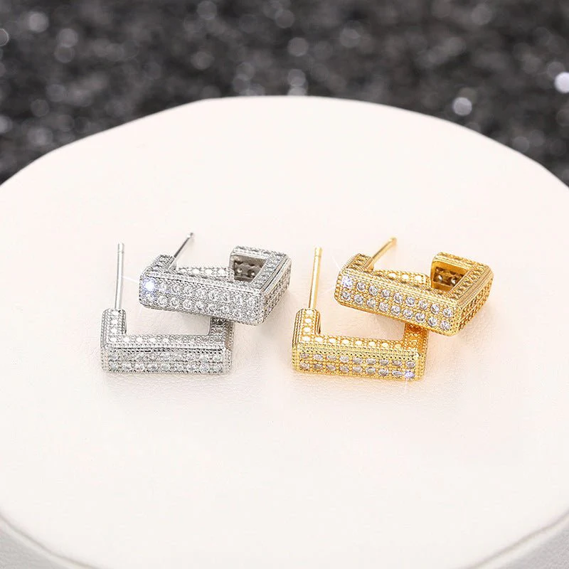 Micropaved Diamond Super Flash Geometric High-End Earrings(MAC190) - Image 3