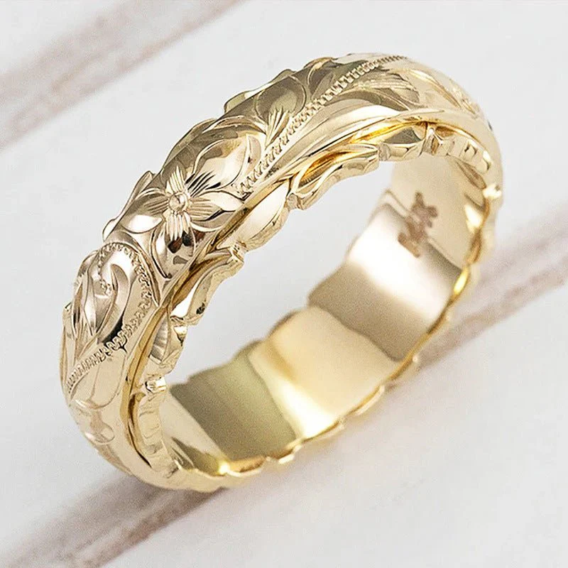 14k Yellow Gold Floating Engraved Rose Ring(MAC195) - Image 2