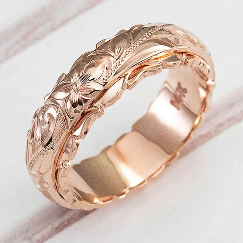 14k Yellow Gold Floating Engraved Rose Ring(MAC195) - Image 3