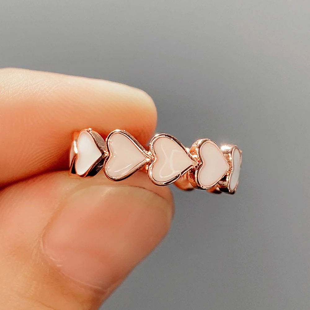 Simple Pink Heart-To-Heart Glue Ring and Earring(MAC198) - Image 8