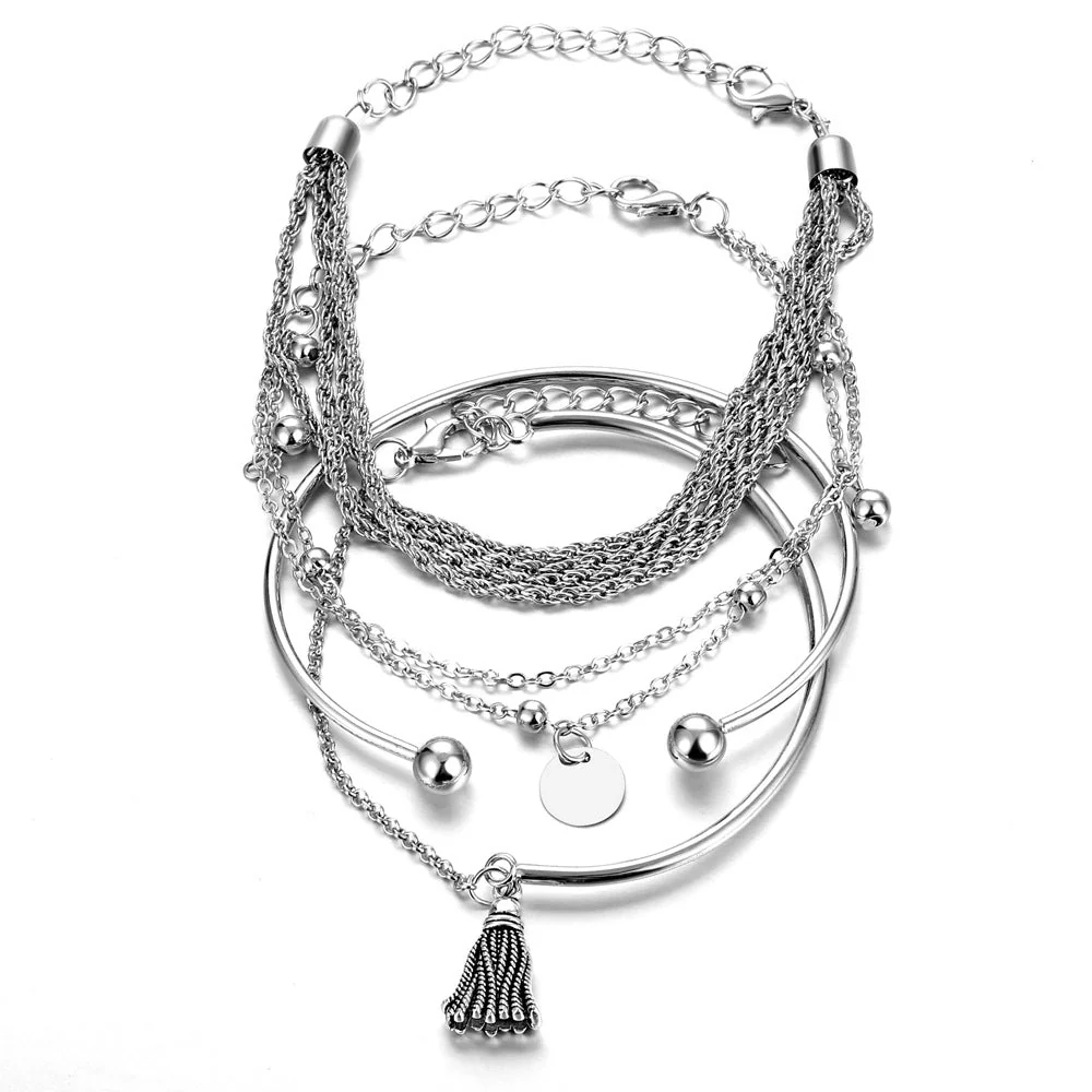 Silver Glossy Tassel Bracelet(MAC204) - Image 2