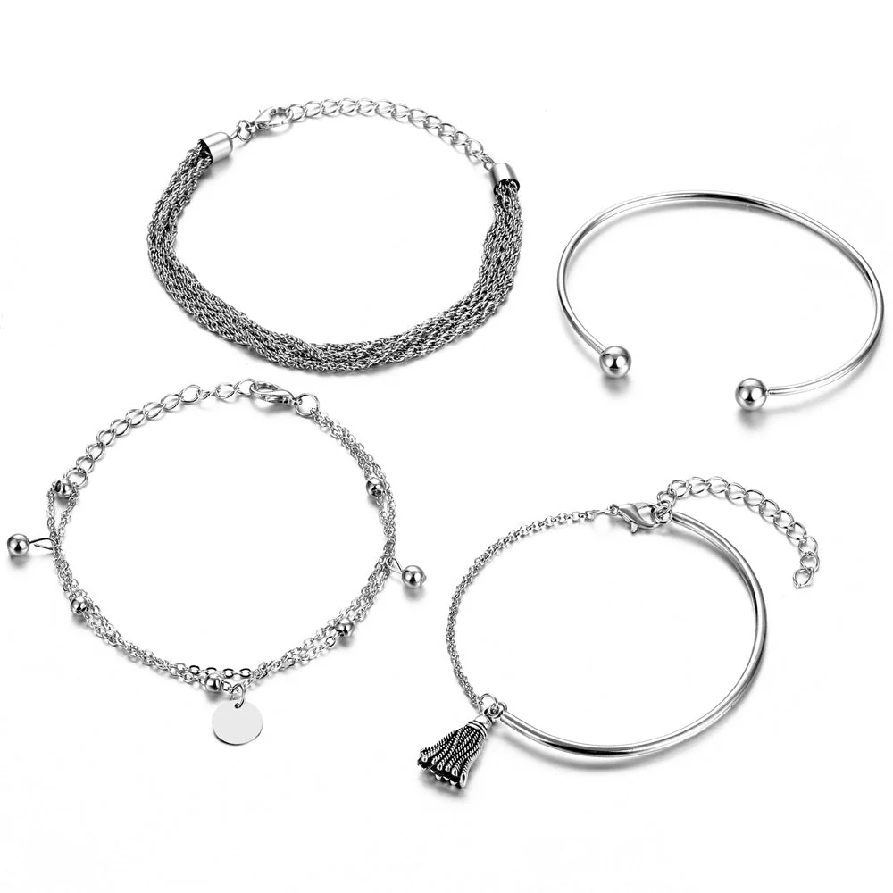 Silver Glossy Tassel Bracelet(MAC204) - Image 3