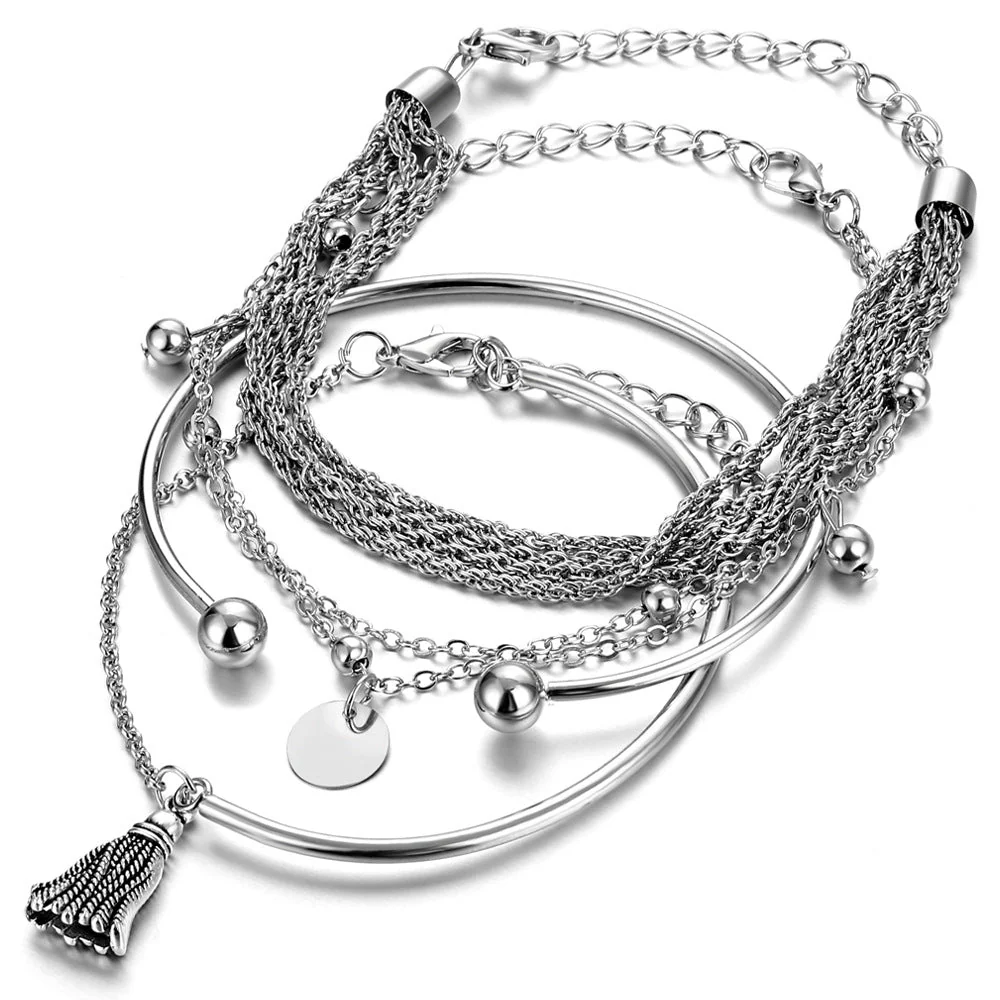 Silver Glossy Tassel Bracelet(MAC204) - Image 4