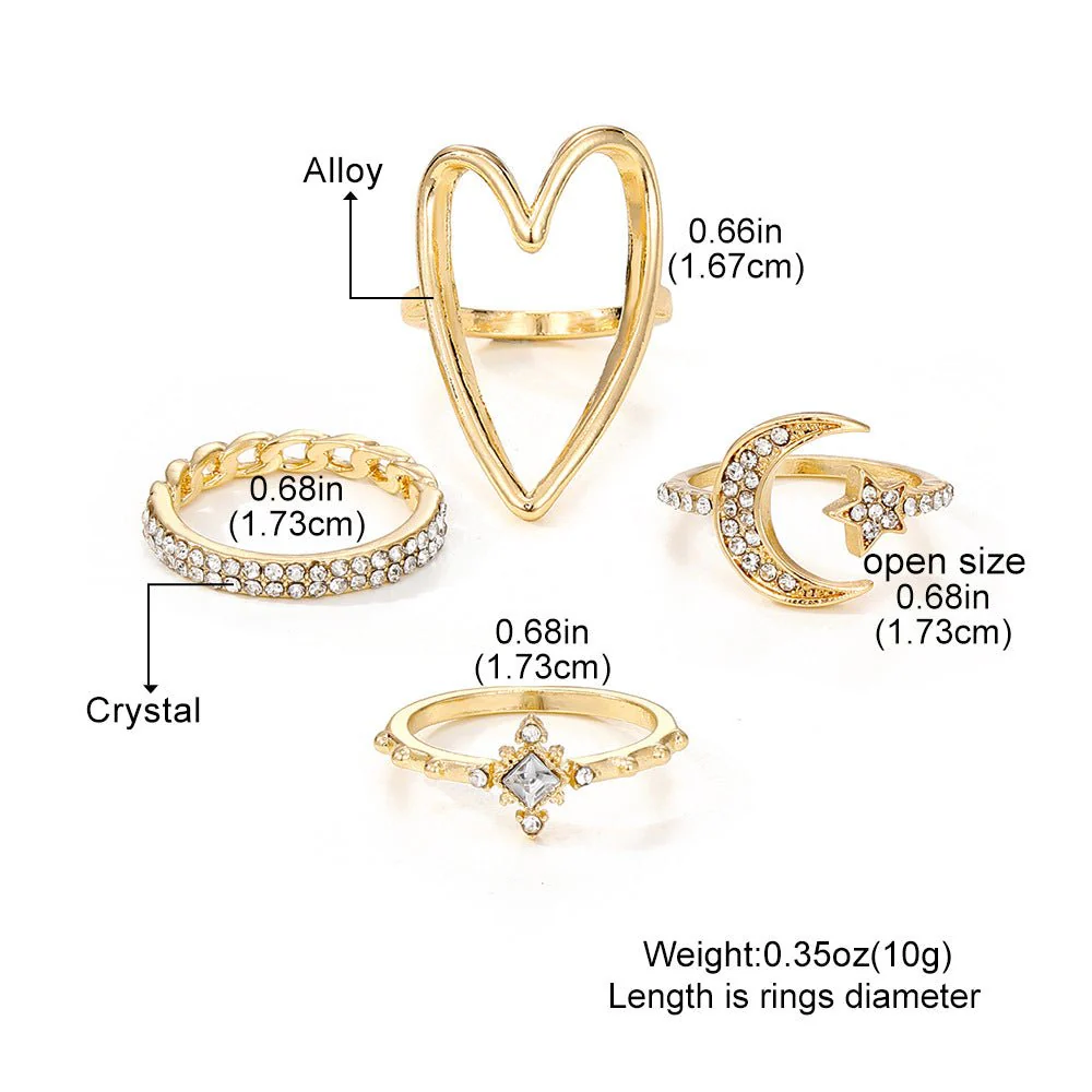 Triangle Love Hollow Full Diamond Star Moon Rring(MAC206) - Image 2