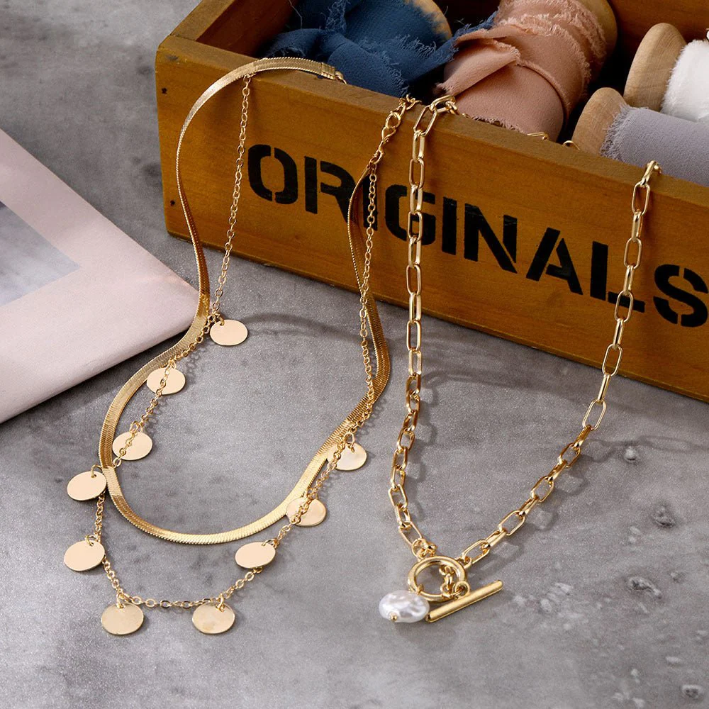 Multi-layer pendant OT lock buckle pearl pendant retro personalized necklace(MAC209) - Image 3