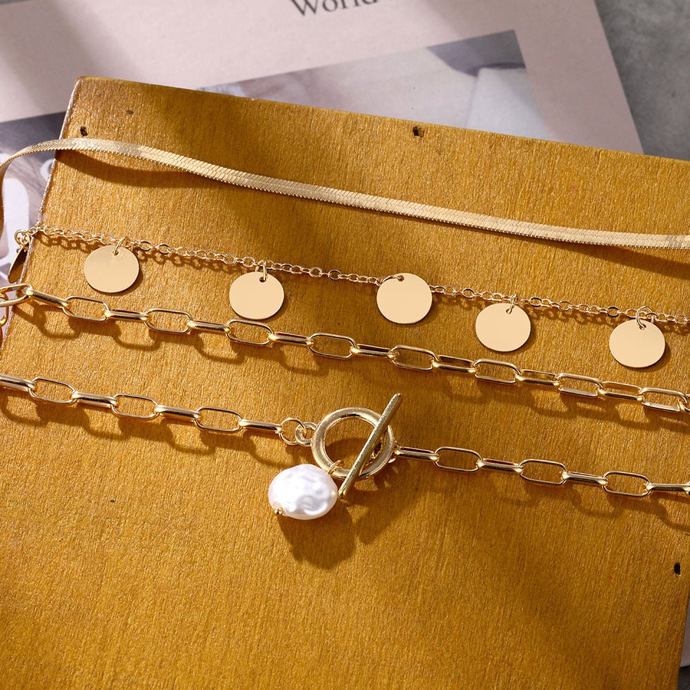 Multi-layer pendant OT lock buckle pearl pendant retro personalized necklace(MAC209) - Image 4