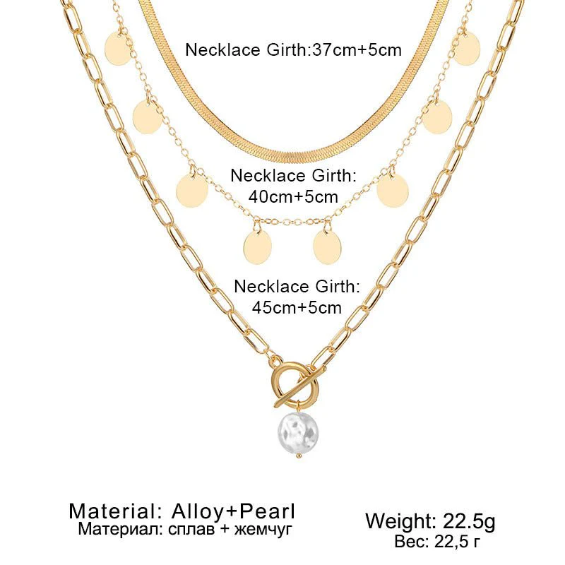 Multi-layer pendant OT lock buckle pearl pendant retro personalized necklace(MAC209) - Image 5