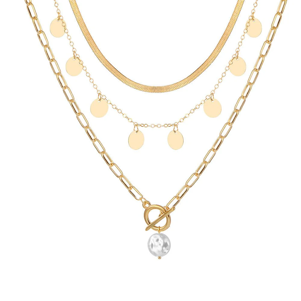 Multi-layer pendant OT lock buckle pearl pendant retro personalized necklace(MAC209) - Image 6