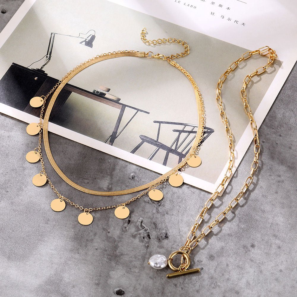 Multi-layer pendant OT lock buckle pearl pendant retro personalized necklace(MAC209) - Image 7