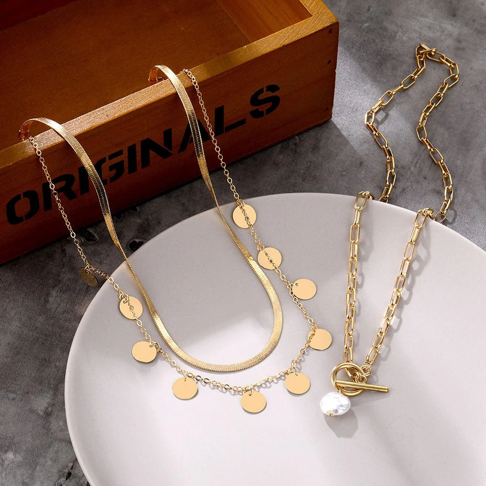 Multi-layer pendant OT lock buckle pearl pendant retro personalized necklace(MAC209) - Image 8